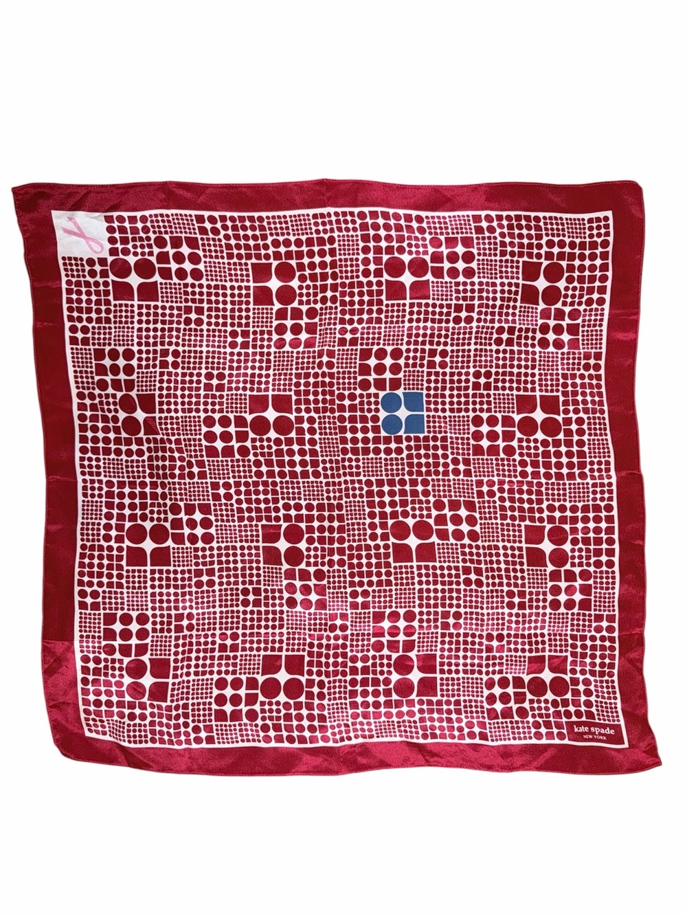 kate spade Ford Breast Cancer Awareness Silk Scarf - Red & White Blue Accents